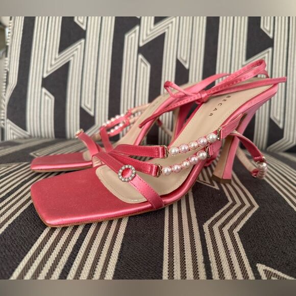 Mia Becar Pink Satin Leather Sandals Size 41/10 - Picture 7 of 16